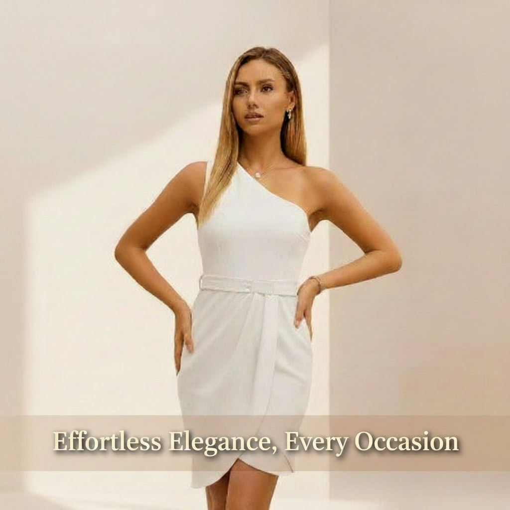 Woman Sloping One Shoulder Belt Fashion Dress